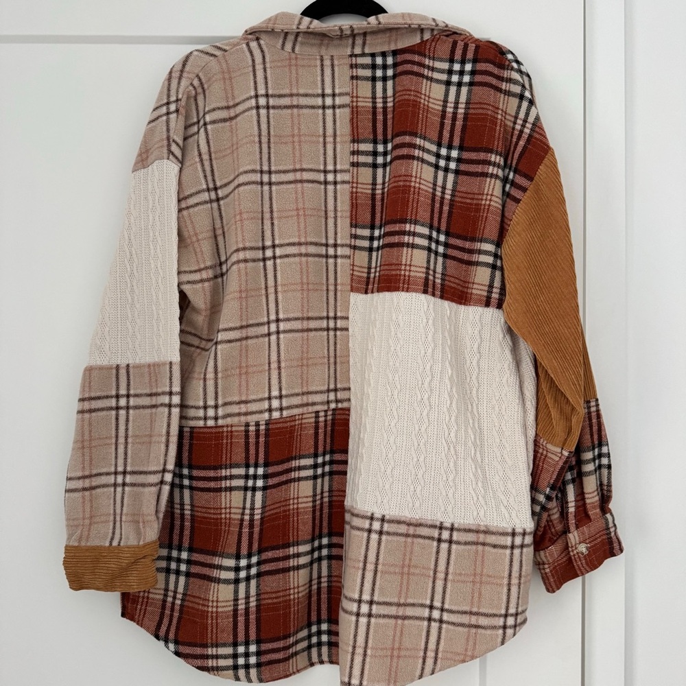 Polagram Plaid Colorblock Patchwork Button-Up Shi… - image 4